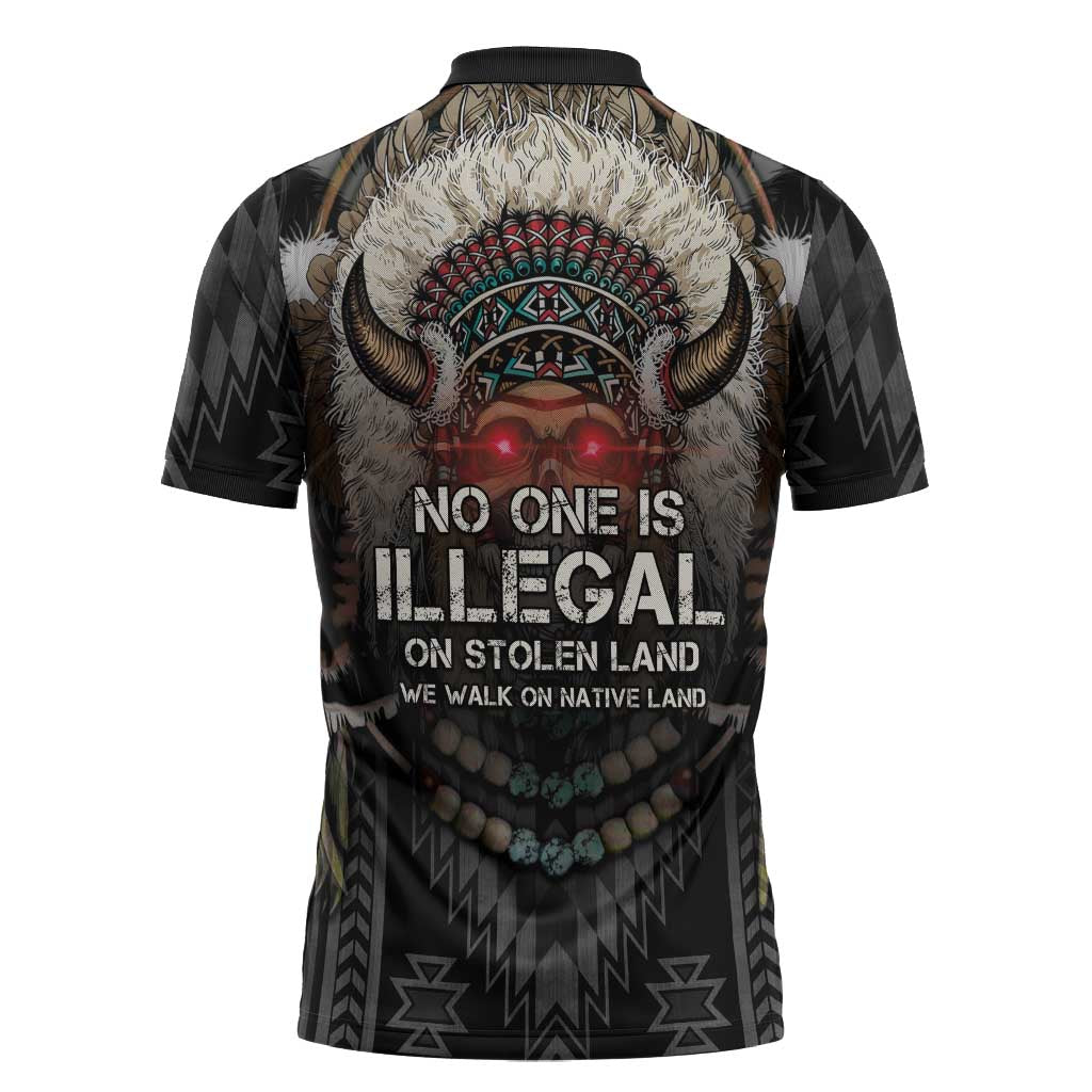 Native American Zipper Polo Shirt No One Is Illegal On Stolen Land