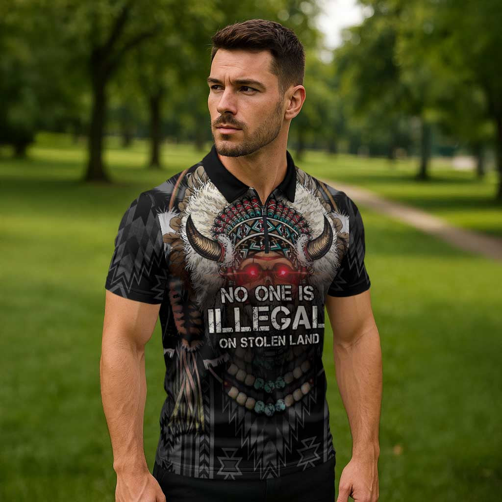 Native American Zipper Polo Shirt No One Is Illegal On Stolen Land
