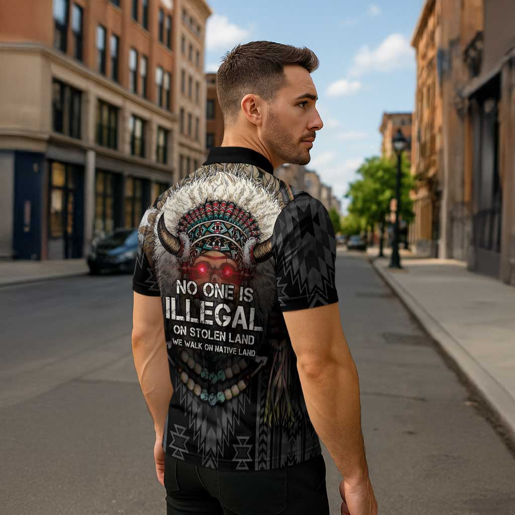 Native American Zipper Polo Shirt No One Is Illegal On Stolen Land