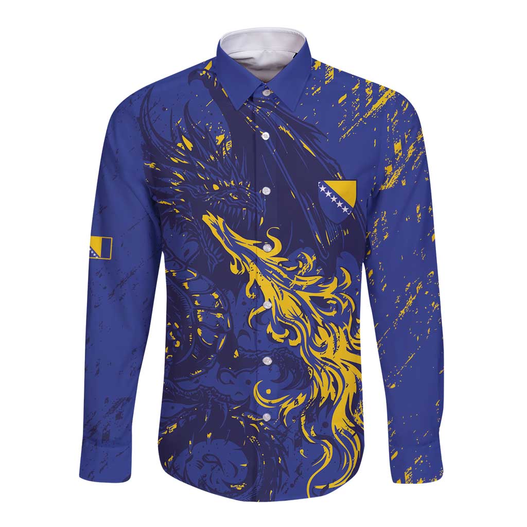Bosnia And Herzegovina Long Sleeve Button Shirt Fierce Dragon Heritage