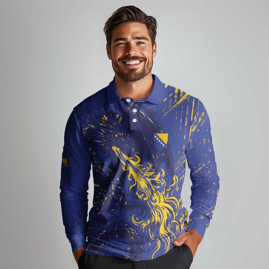 Bosnia And Herzegovina Long Sleeve Polo Shirt Fierce Dragon Heritage