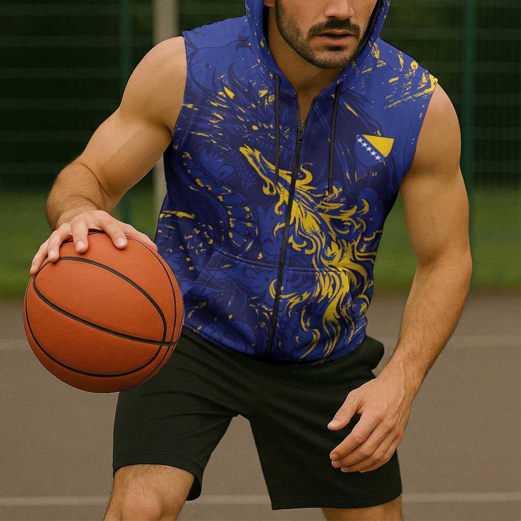 Bosnia And Herzegovina Sleeveless Zip Hoodie Fierce Dragon Heritage