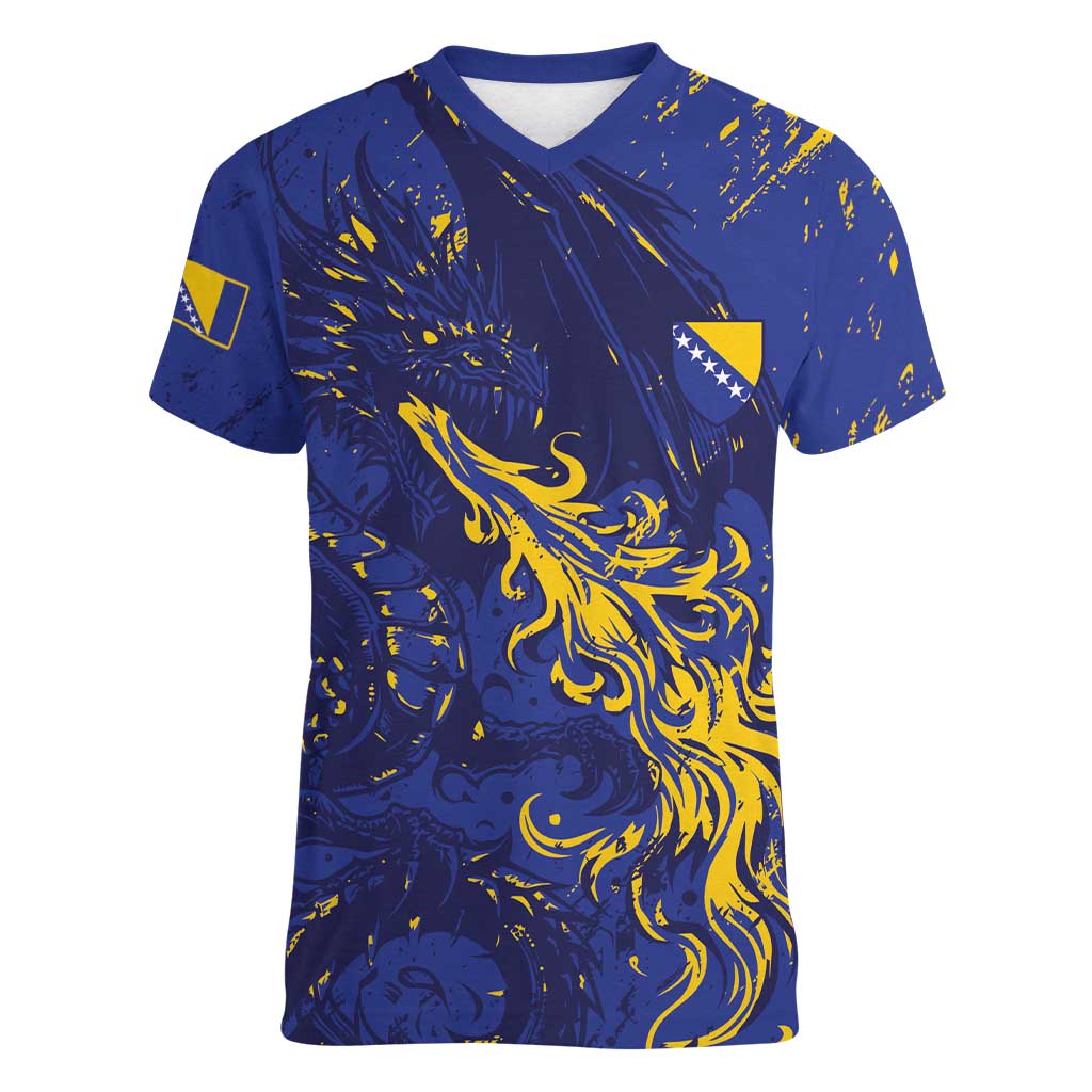 Bosnia And Herzegovina Women V-Neck T-Shirt Fierce Dragon Heritage