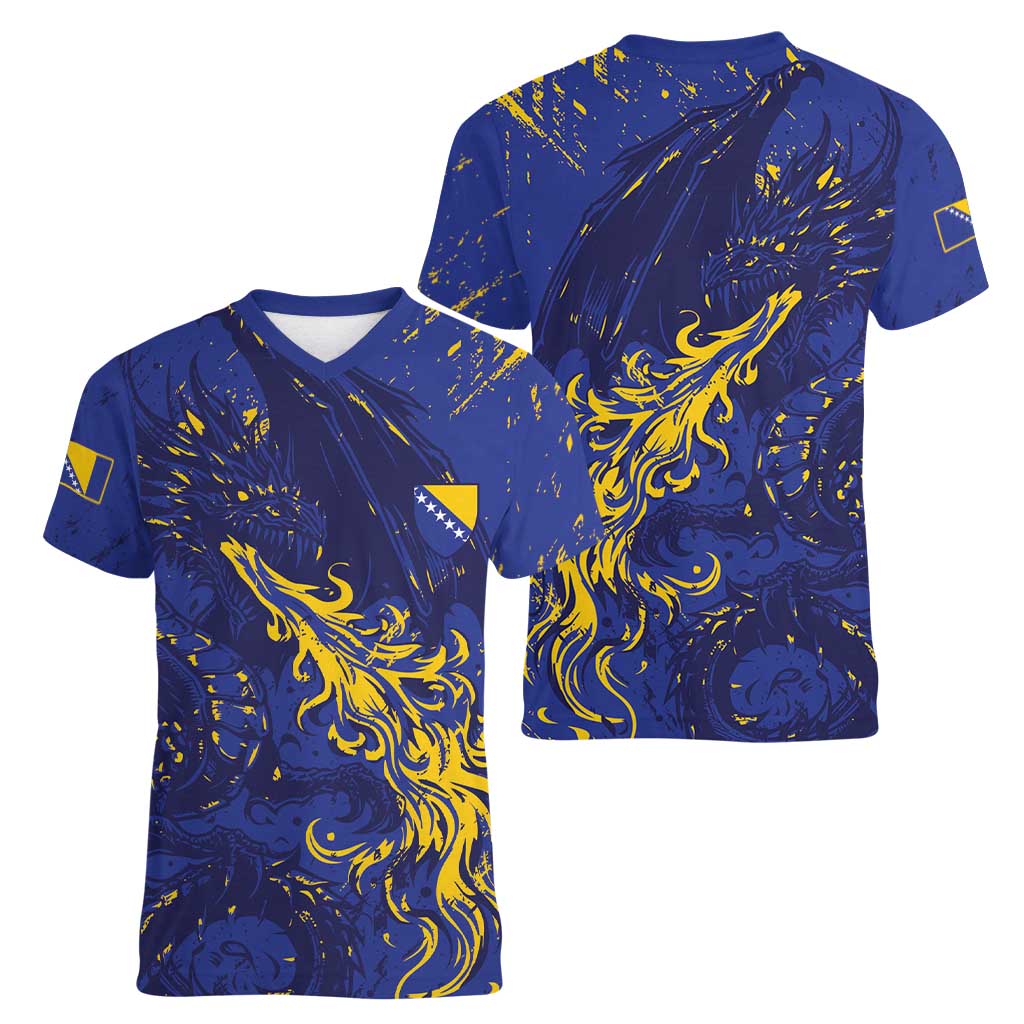 Bosnia And Herzegovina Women V-Neck T-Shirt Fierce Dragon Heritage