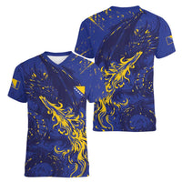 Bosnia And Herzegovina Women V-Neck T-Shirt Fierce Dragon Heritage