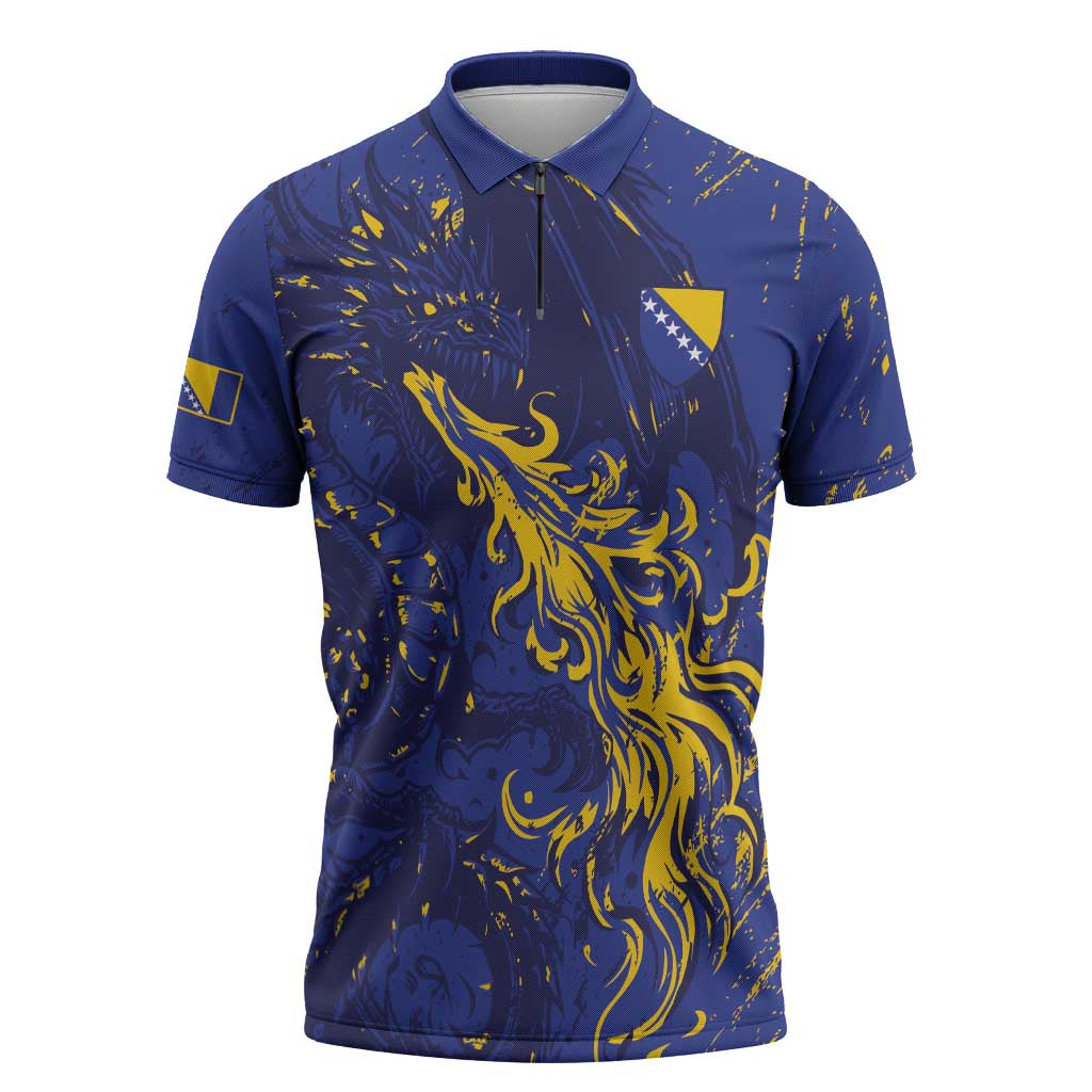 Bosnia And Herzegovina Zipper Polo Shirt Fierce Dragon Heritage