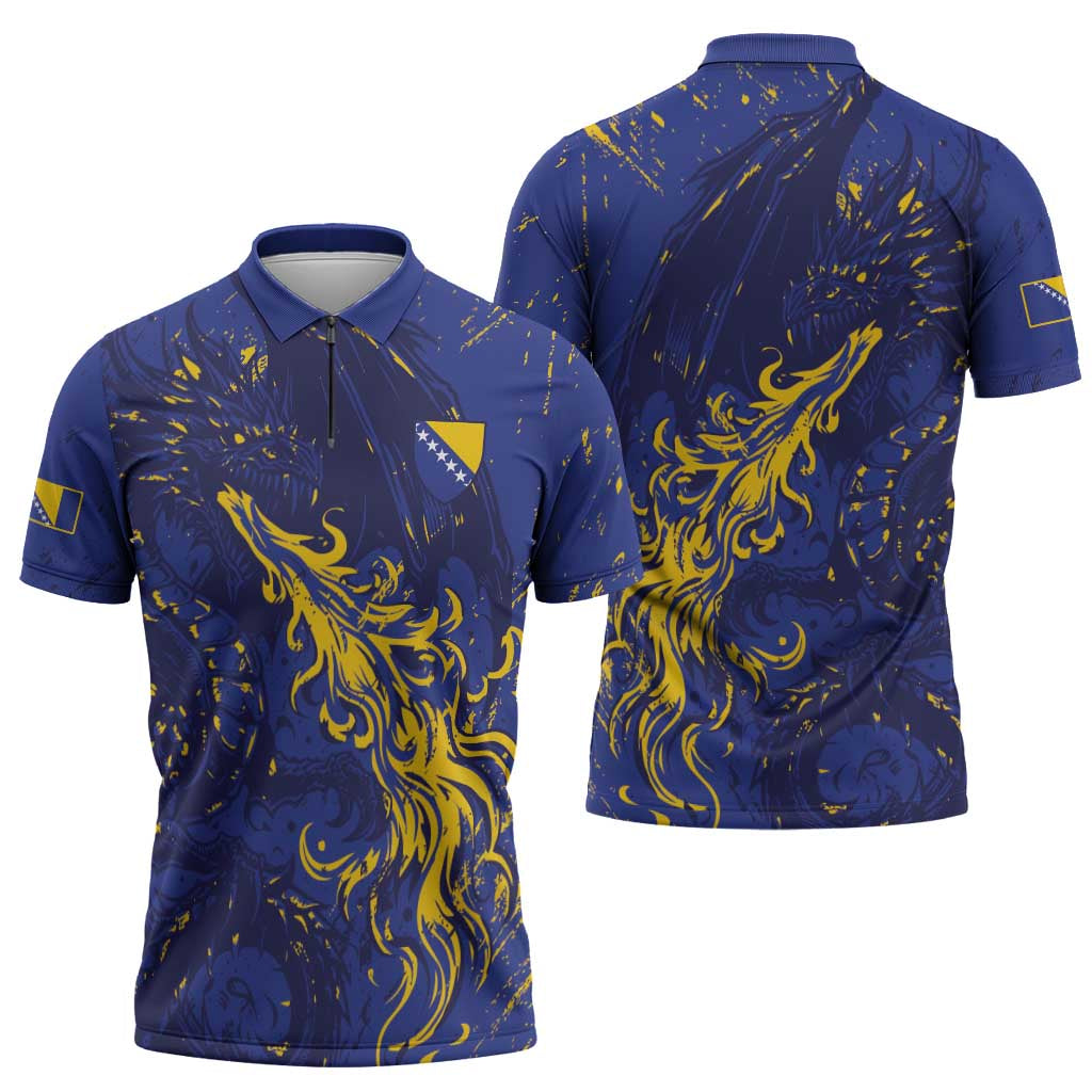 Bosnia And Herzegovina Zipper Polo Shirt Fierce Dragon Heritage