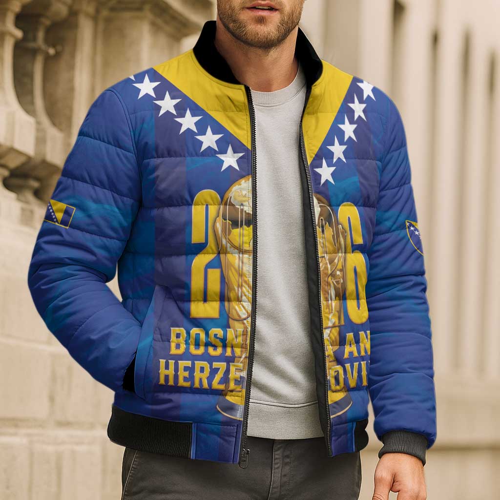 Custom Football 2026 Bosnia And Herzegovina Bomber Puffer Jacket Trophy Style