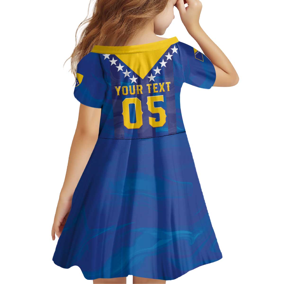 Custom Football 2026 Bosnia And Herzegovina Kid Short Sleeve Dress Trophy Style