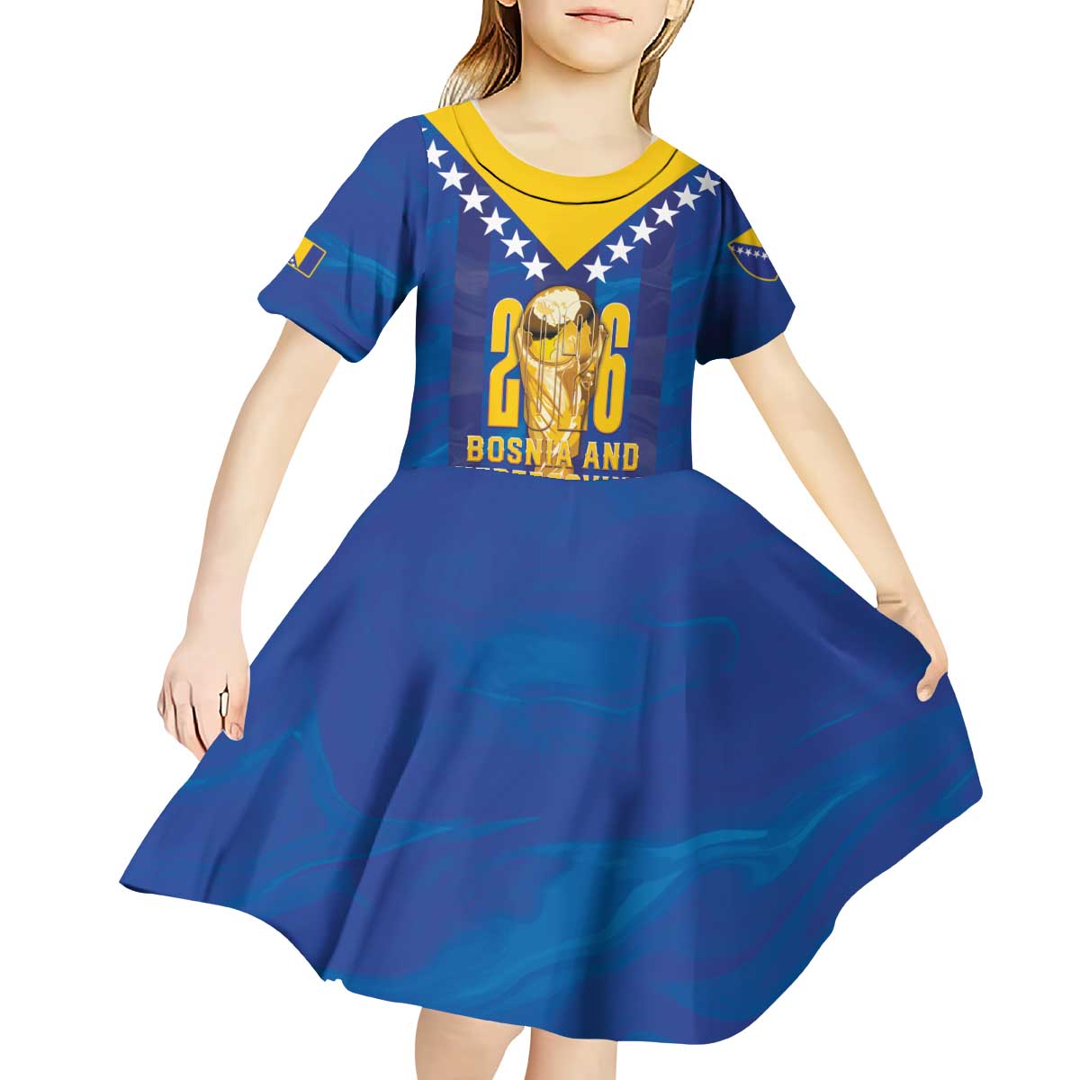 Custom Football 2026 Bosnia And Herzegovina Kid Short Sleeve Dress Trophy Style