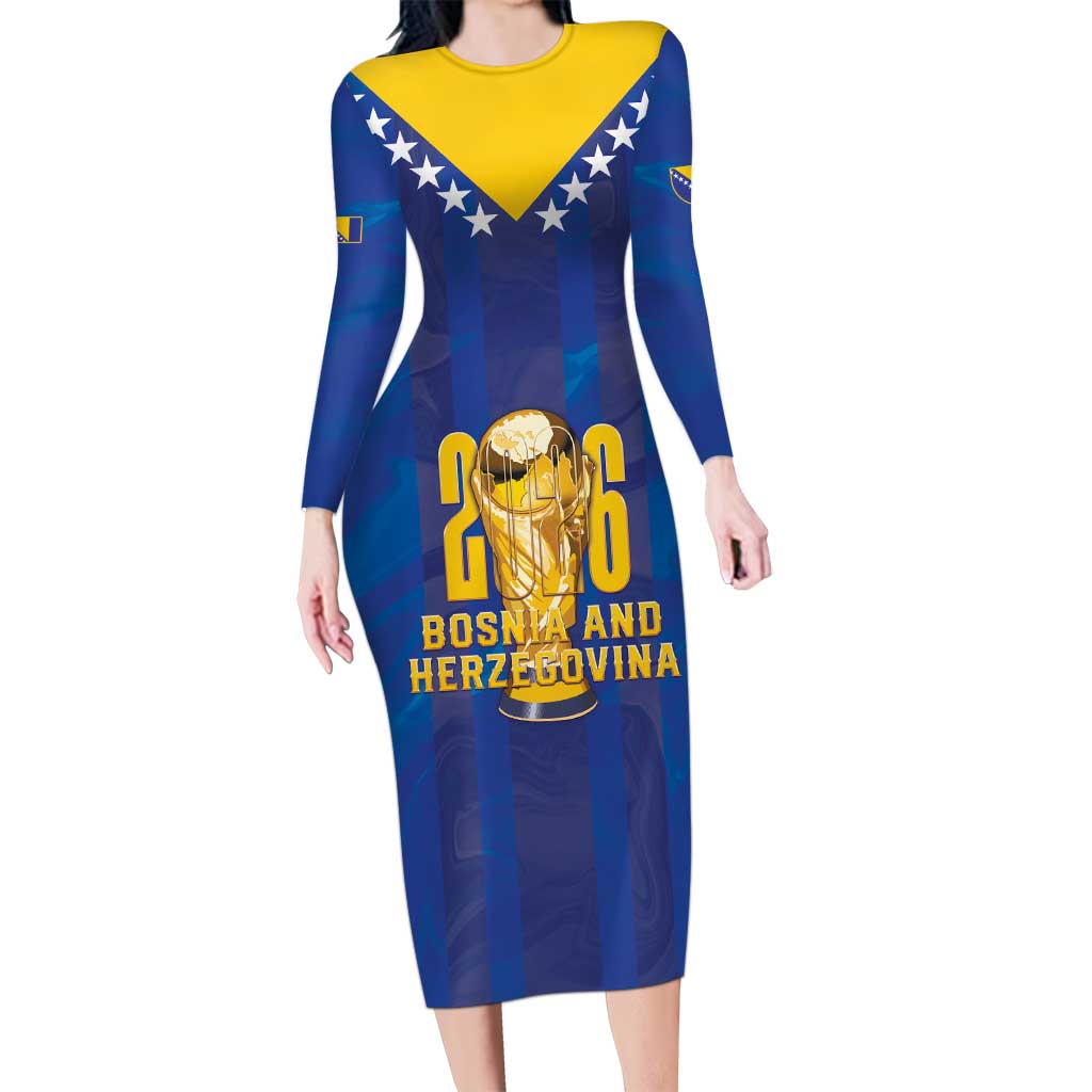 Custom Football 2026 Bosnia And Herzegovina Long Sleeve Bodycon Dress Trophy Style