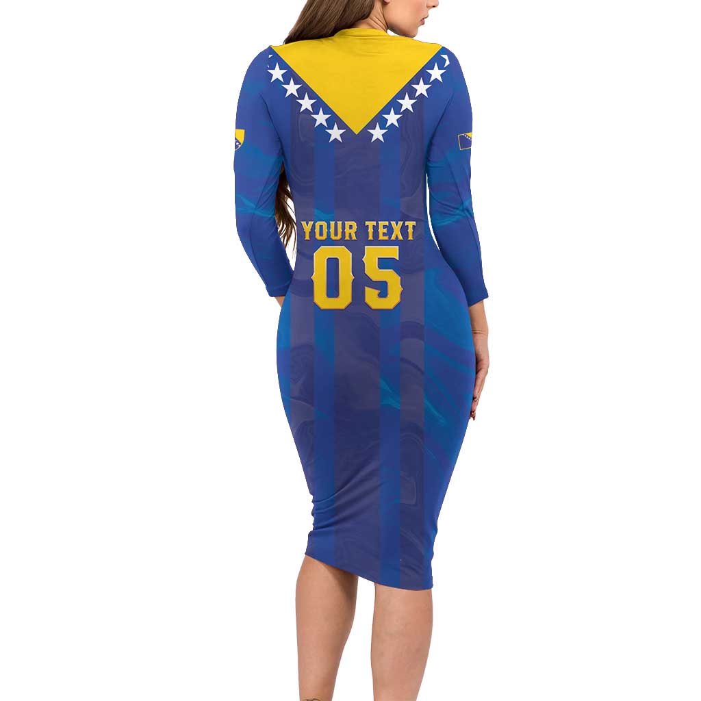 Custom Football 2026 Bosnia And Herzegovina Long Sleeve Bodycon Dress Trophy Style