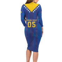 Custom Football 2026 Bosnia And Herzegovina Long Sleeve Bodycon Dress Trophy Style