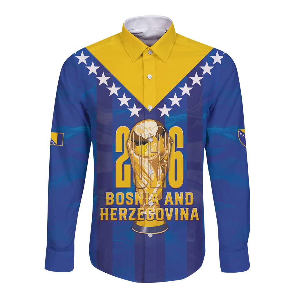 Custom Football 2026 Bosnia And Herzegovina Long Sleeve Button Shirt Trophy Style