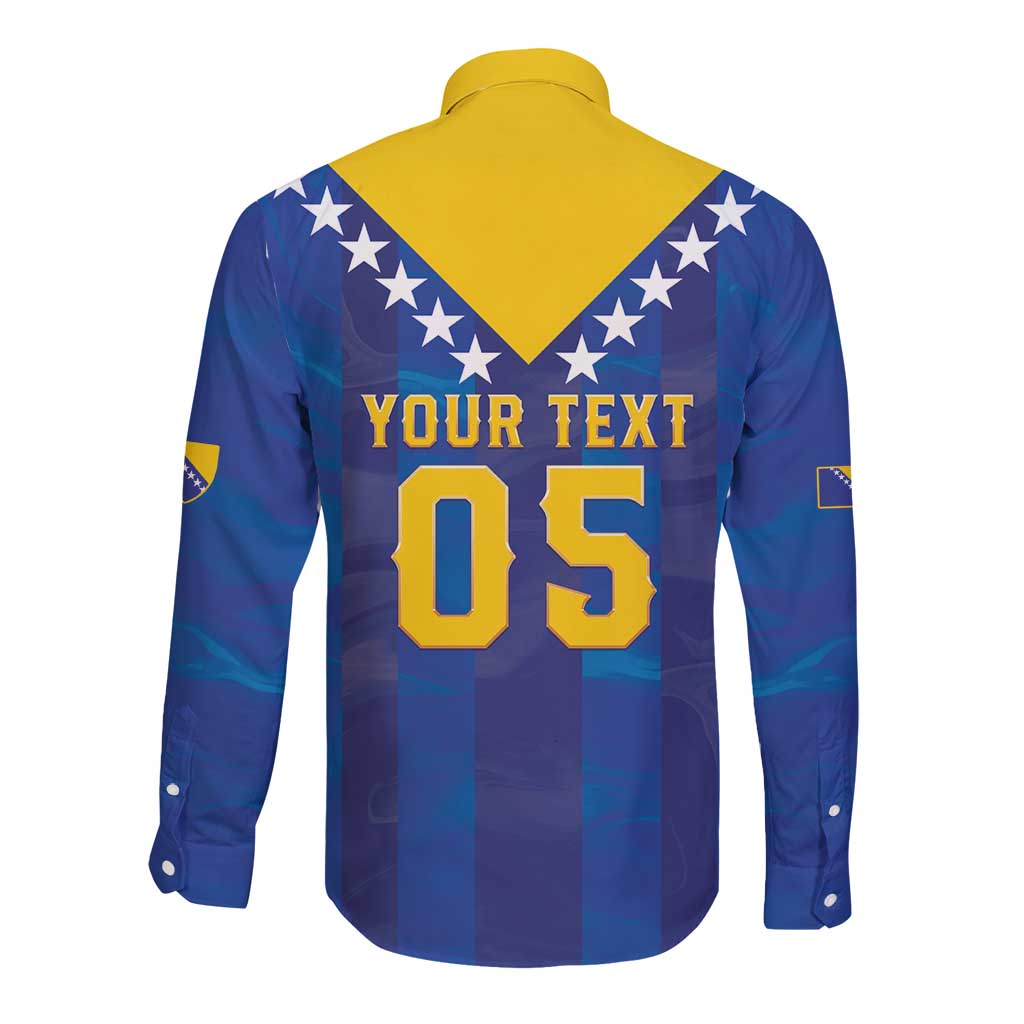Custom Football 2026 Bosnia And Herzegovina Long Sleeve Button Shirt Trophy Style