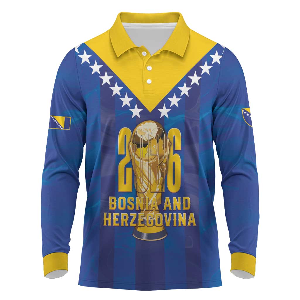 Custom Football 2026 Bosnia And Herzegovina Long Sleeve Polo Shirt Trophy Style
