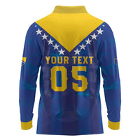 Custom Football 2026 Bosnia And Herzegovina Long Sleeve Polo Shirt Trophy Style