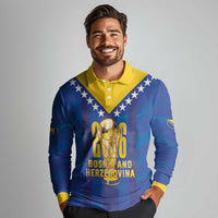 Custom Football 2026 Bosnia And Herzegovina Long Sleeve Polo Shirt Trophy Style