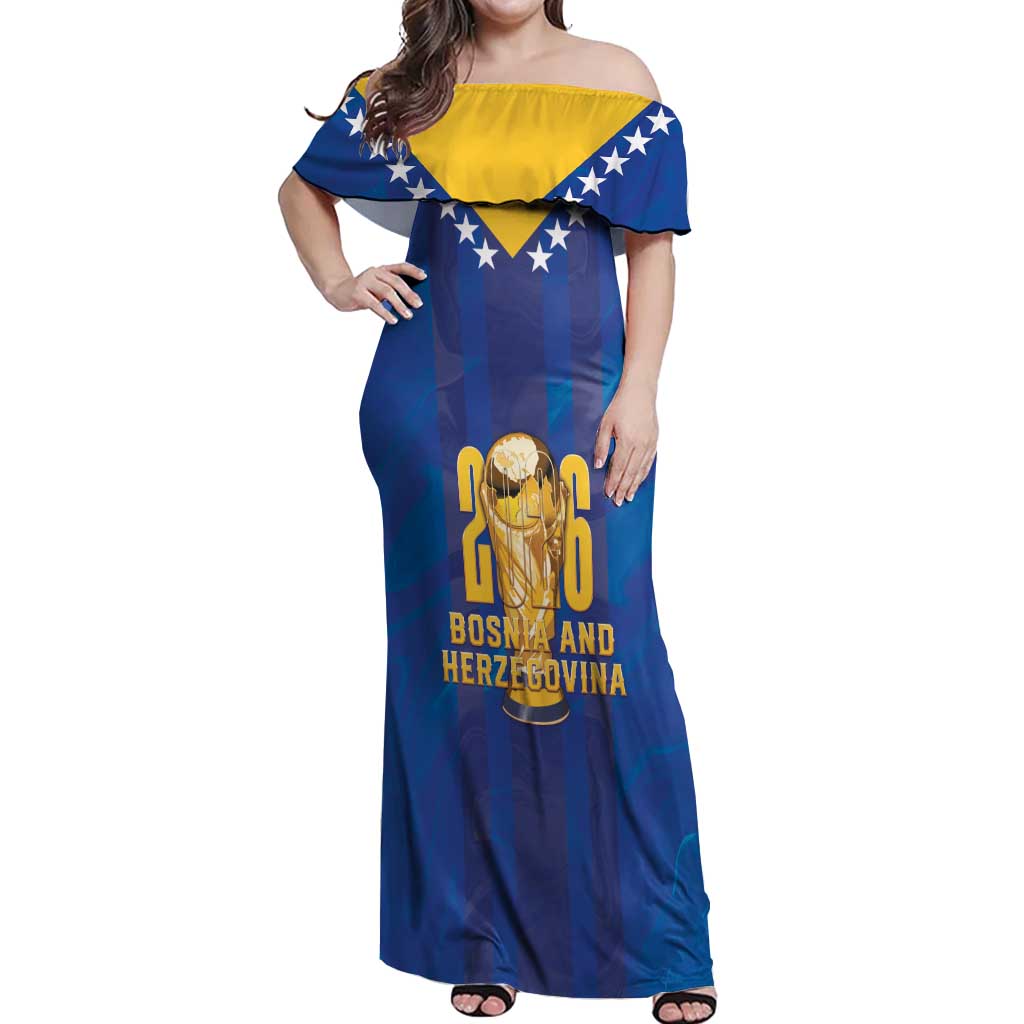 Custom Football 2026 Bosnia And Herzegovina Off Shoulder Maxi Dress Trophy Style