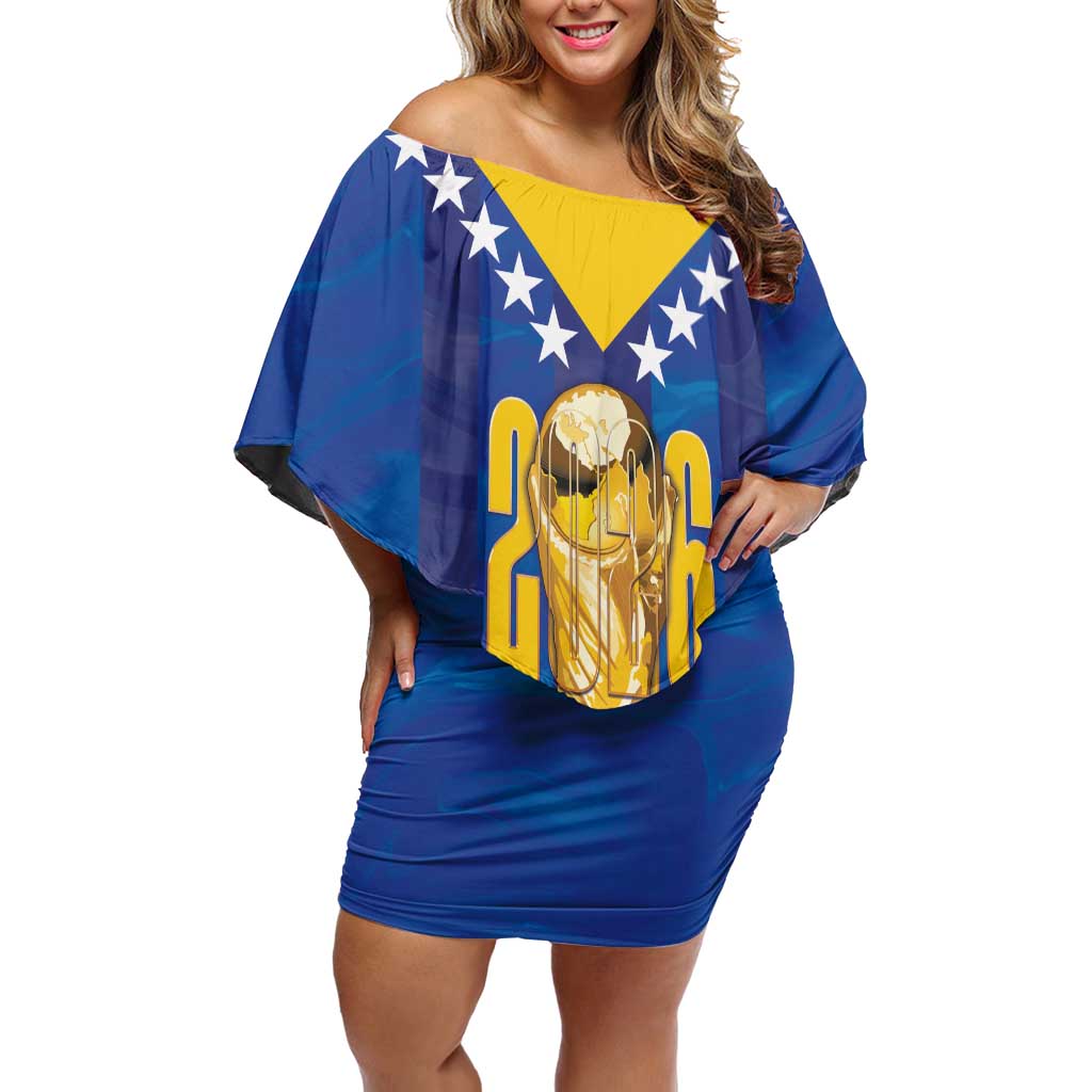 Custom Football 2026 Bosnia And Herzegovina Off Shoulder Short Dress Trophy Style
