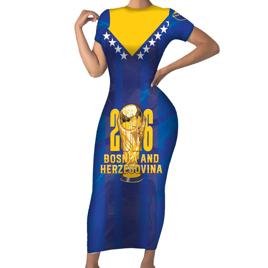 Custom Football 2026 Bosnia And Herzegovina Short Sleeve Bodycon Dress Trophy Style