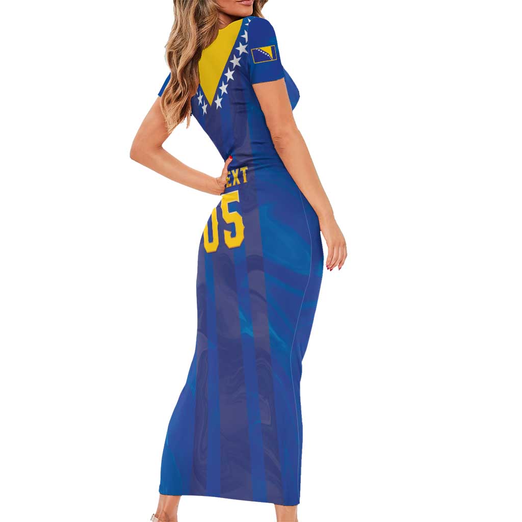 Custom Football 2026 Bosnia And Herzegovina Short Sleeve Bodycon Dress Trophy Style