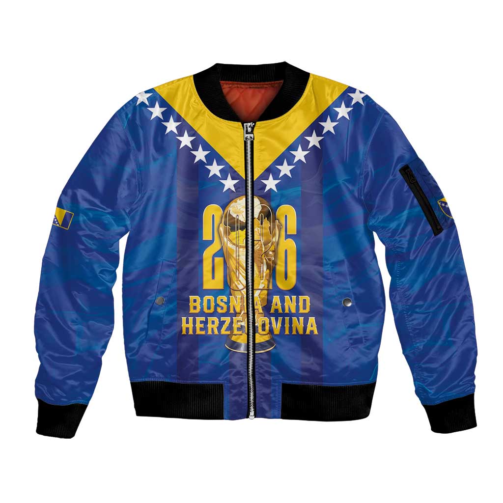 Custom Football 2026 Bosnia And Herzegovina Sleeve Zip Bomber Jacket Trophy Style