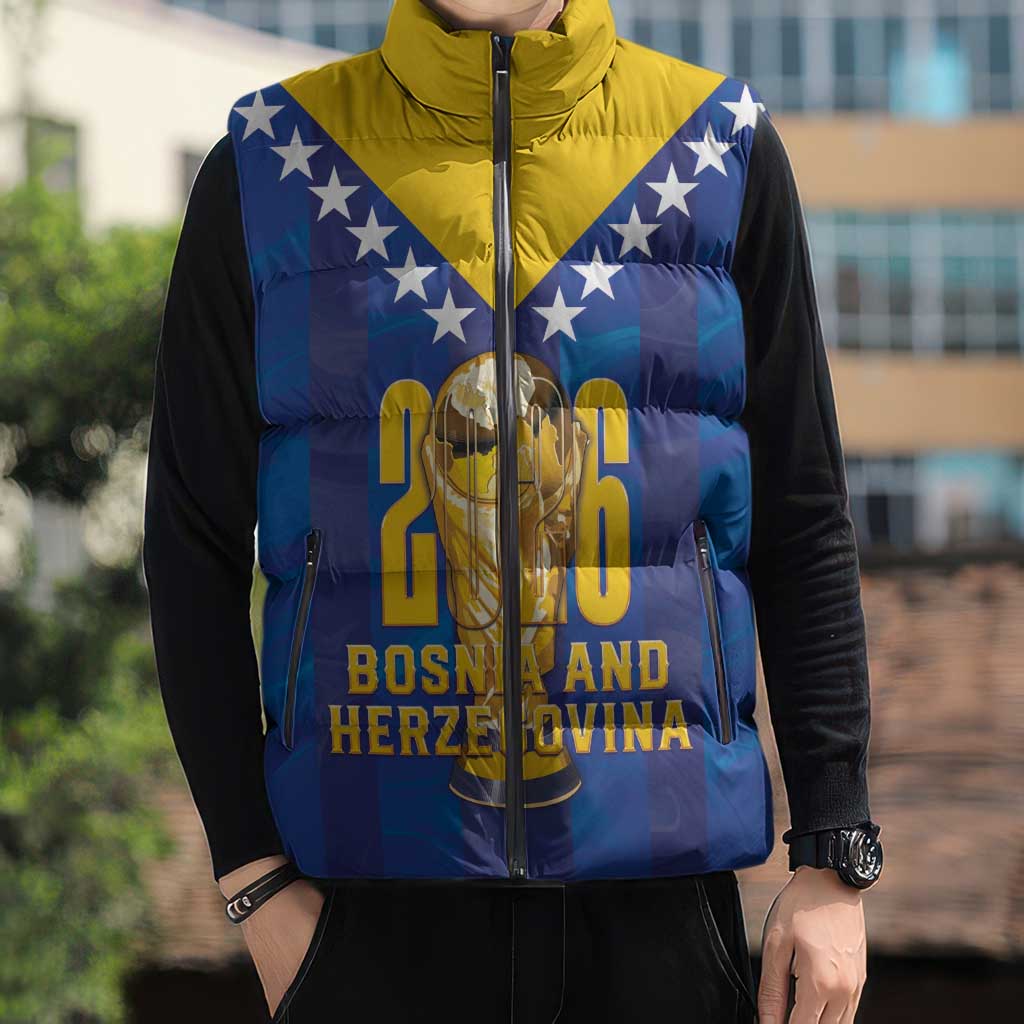 Custom Football 2026 Bosnia And Herzegovina Sleeveless Puffer Jacket Trophy Style