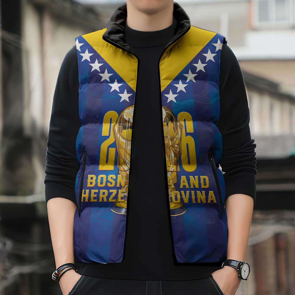 Custom Football 2026 Bosnia And Herzegovina Sleeveless Puffer Jacket Trophy Style