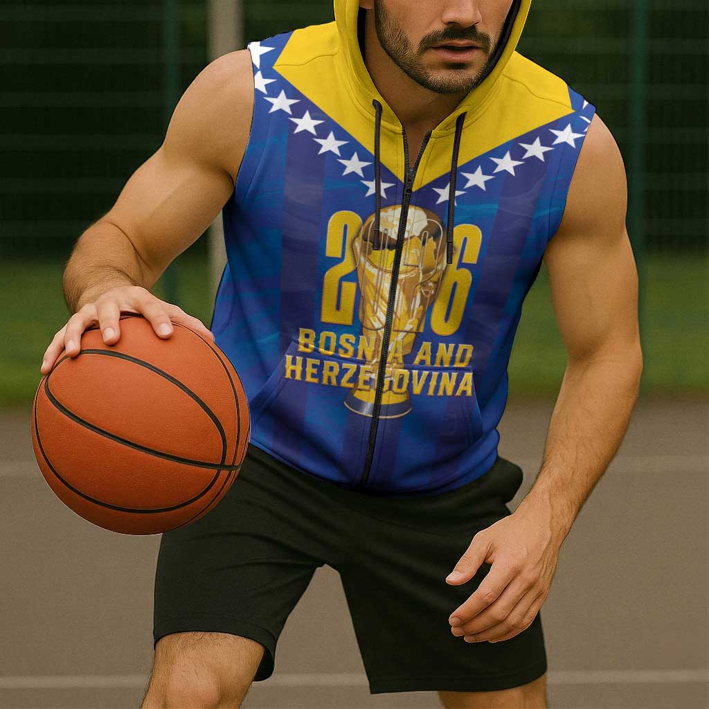 Custom Football 2026 Bosnia And Herzegovina Sleeveless Zip Hoodie Trophy Style