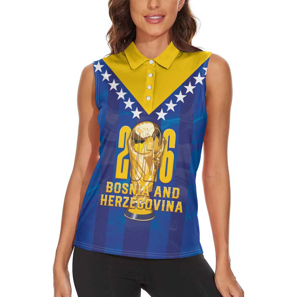 Custom Football 2026 Bosnia And Herzegovina Women Sleeveless Polo Shirt Trophy Style