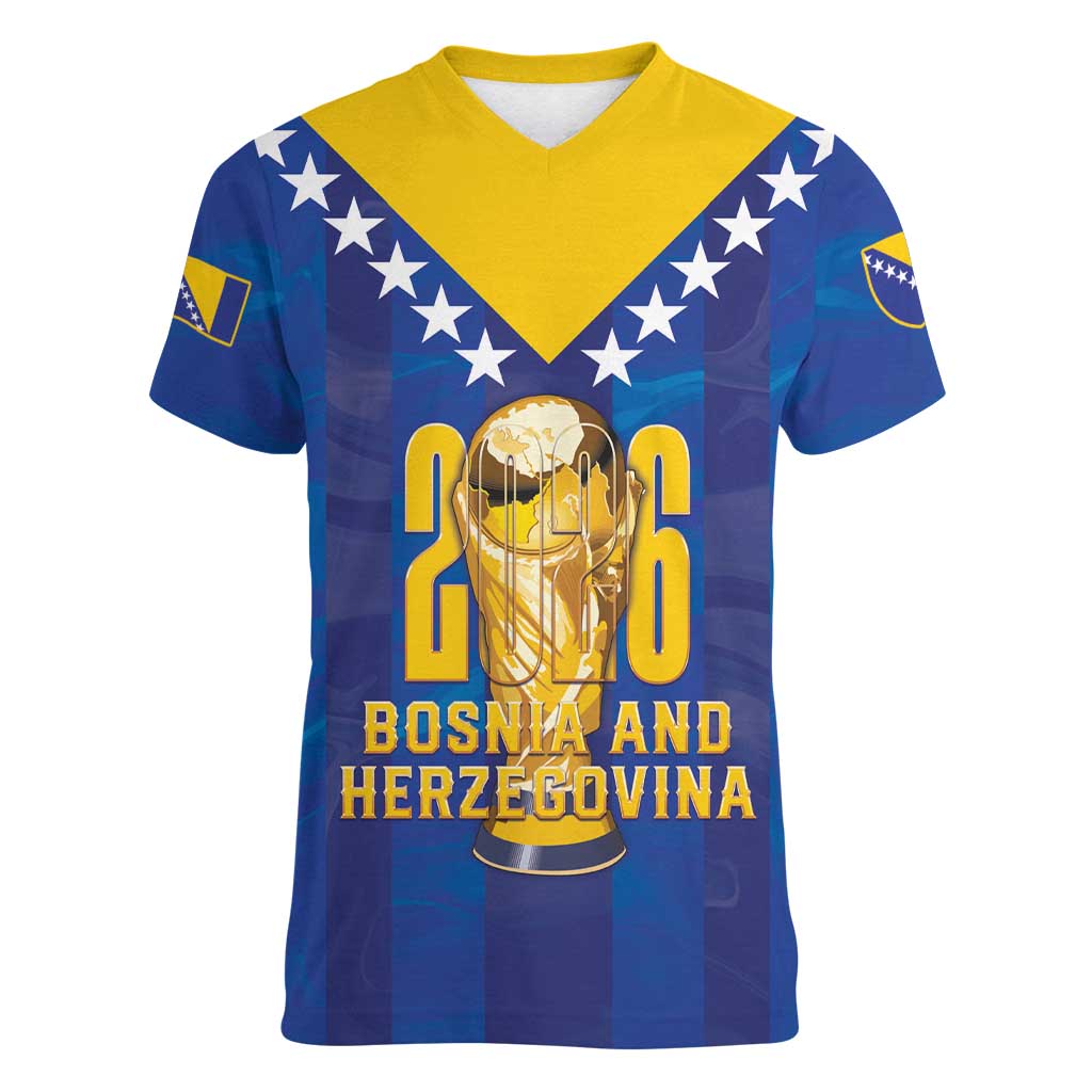 Custom Football 2026 Bosnia And Herzegovina Women V-Neck T-Shirt Trophy Style
