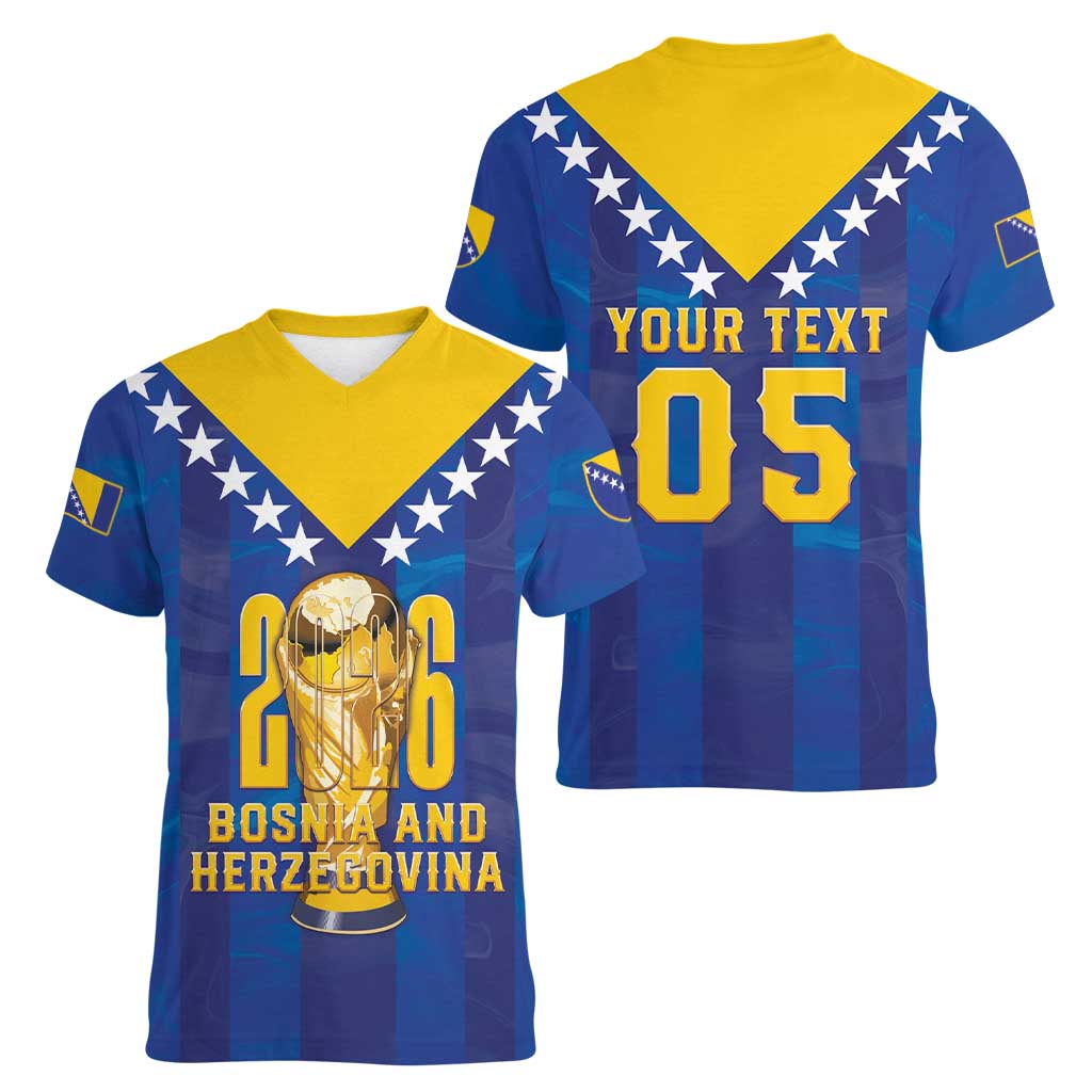 Custom Football 2026 Bosnia And Herzegovina Women V-Neck T-Shirt Trophy Style