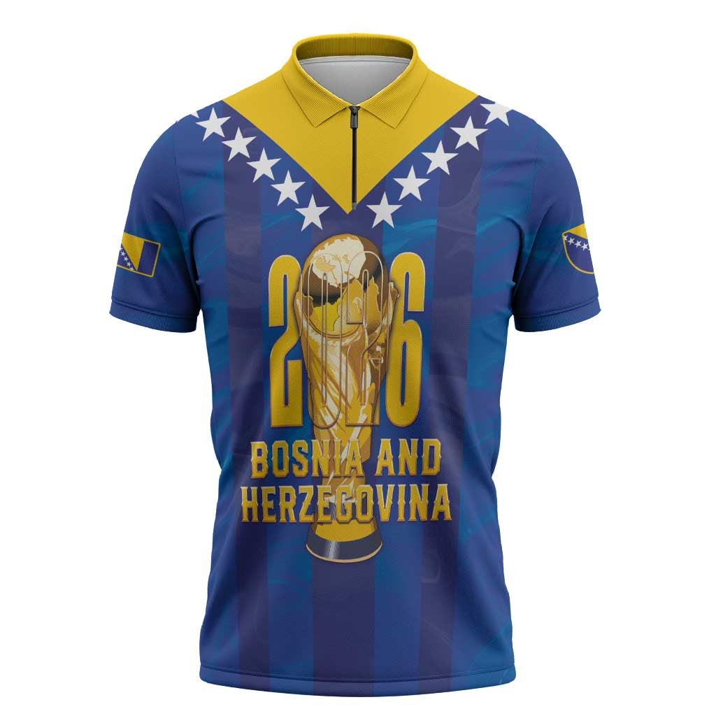 Custom Football 2026 Bosnia And Herzegovina Zipper Polo Shirt Trophy Style