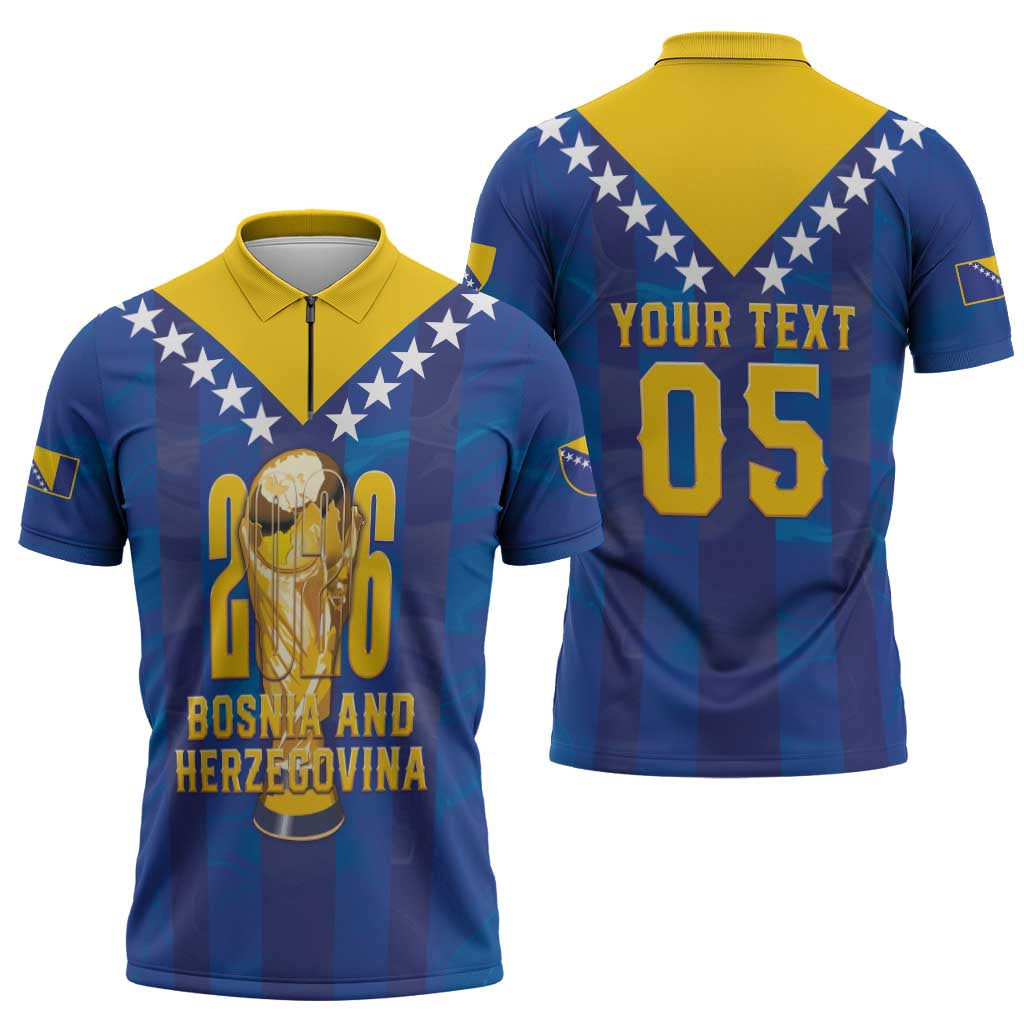 Custom Football 2026 Bosnia And Herzegovina Zipper Polo Shirt Trophy Style