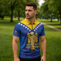 Custom Football 2026 Bosnia And Herzegovina Zipper Polo Shirt Trophy Style