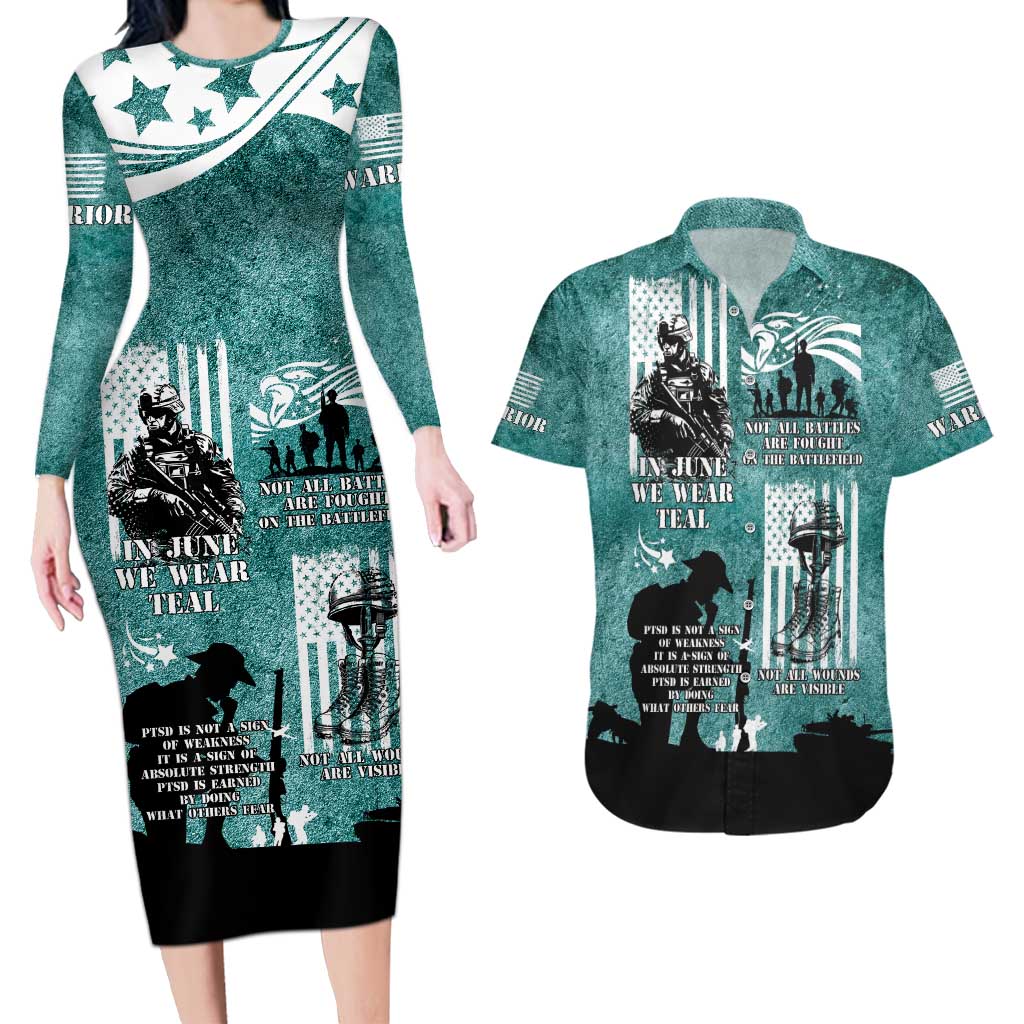 Veteran PTSD Couples Matching Long Sleeve Bodycon Dress and Hawaiian Shirt Not A Sign Of Weakness It Is Earned By Doing What Others Fear
