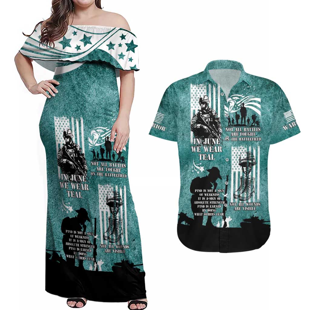Veteran PTSD Couples Matching Off Shoulder Maxi Dress and Hawaiian Shirt Not A Sign Of Weakness It Is Earned By Doing What Others Fear