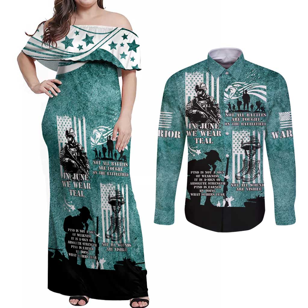 Veteran PTSD Couples Matching Off Shoulder Maxi Dress and Long Sleeve Button Shirt Not A Sign Of Weakness It Is Earned By Doing What Others Fear