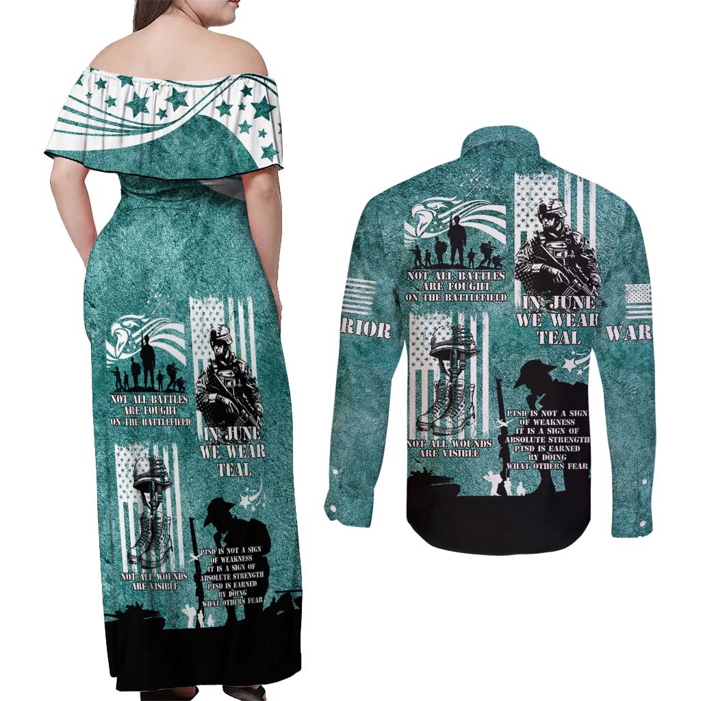 Veteran PTSD Couples Matching Off Shoulder Maxi Dress and Long Sleeve Button Shirt Not A Sign Of Weakness It Is Earned By Doing What Others Fear