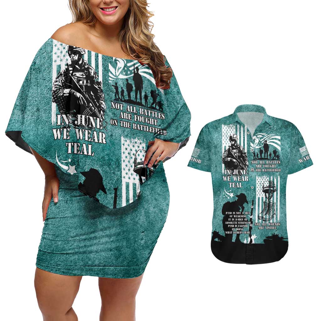 Veteran PTSD Couples Matching Off Shoulder Short Dress and Hawaiian Shirt Not A Sign Of Weakness It Is Earned By Doing What Others Fear