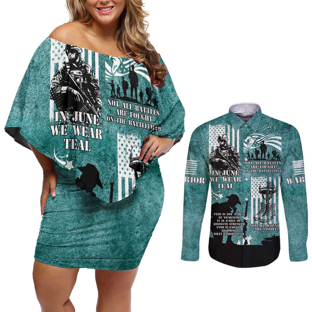 Veteran PTSD Couples Matching Off Shoulder Short Dress and Long Sleeve Button Shirt Not A Sign Of Weakness It Is Earned By Doing What Others Fear