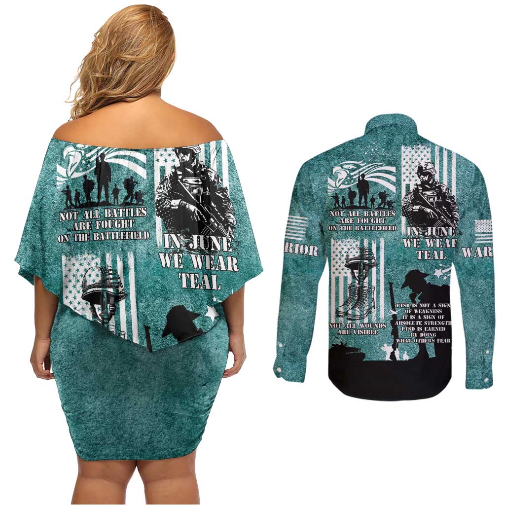 Veteran PTSD Couples Matching Off Shoulder Short Dress and Long Sleeve Button Shirt Not A Sign Of Weakness It Is Earned By Doing What Others Fear