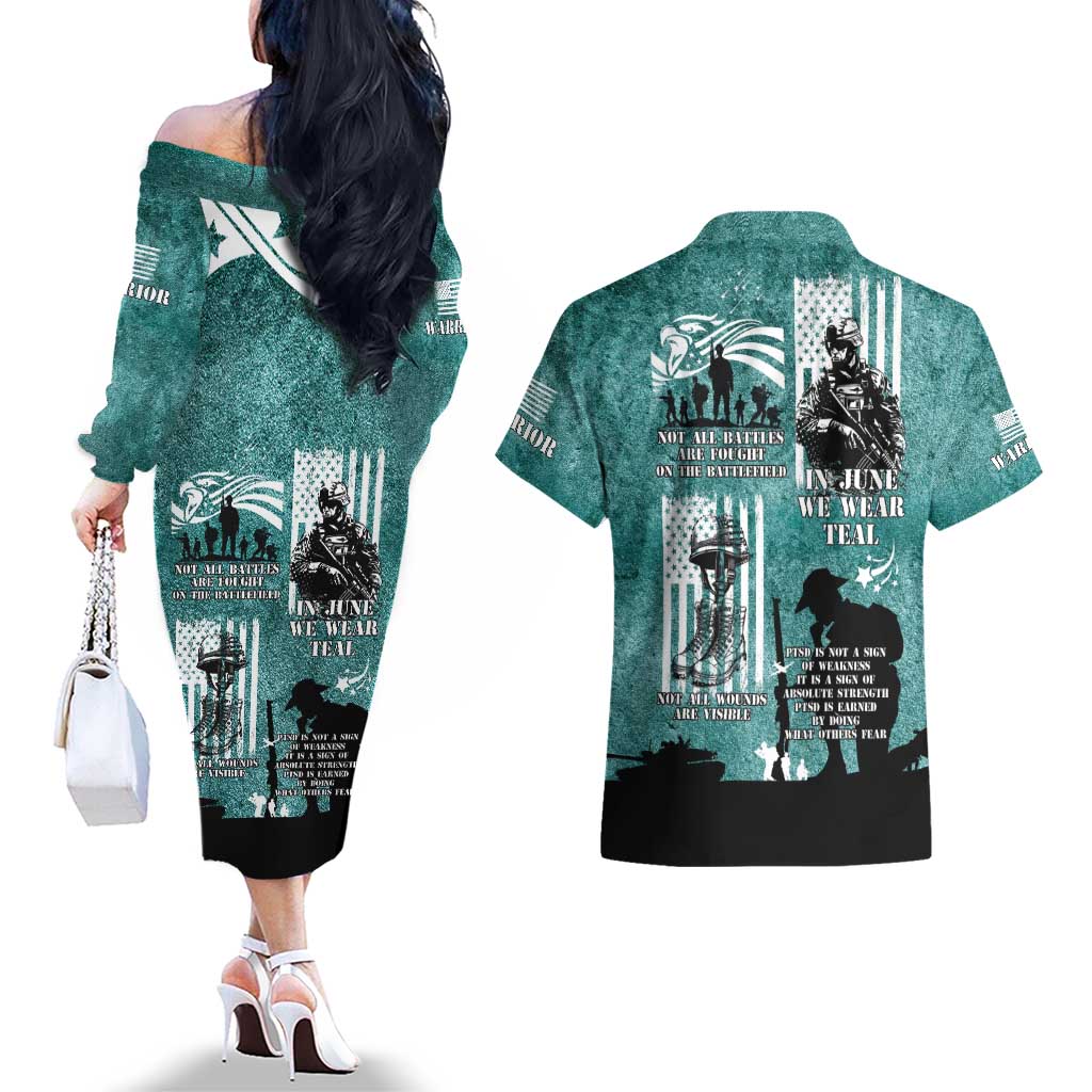 Veteran PTSD Couples Matching Off The Shoulder Long Sleeve Dress and Hawaiian Shirt Not A Sign Of Weakness It Is Earned By Doing What Others Fear