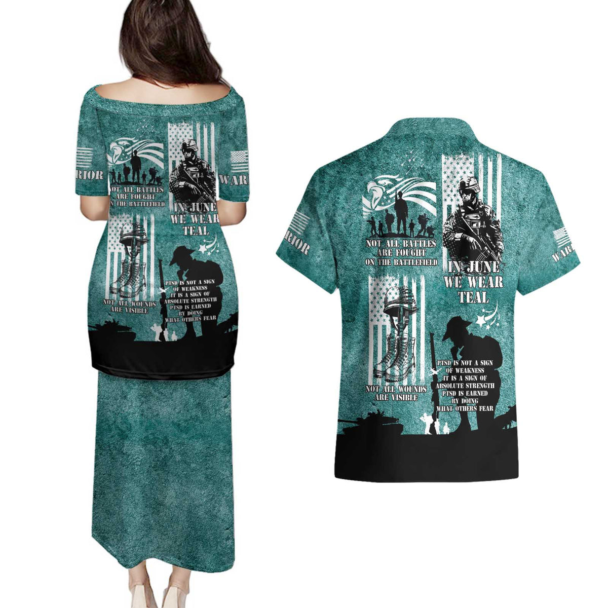 Veteran PTSD Couples Matching Puletasi and Hawaiian Shirt Not A Sign Of Weakness It Is Earned By Doing What Others Fear