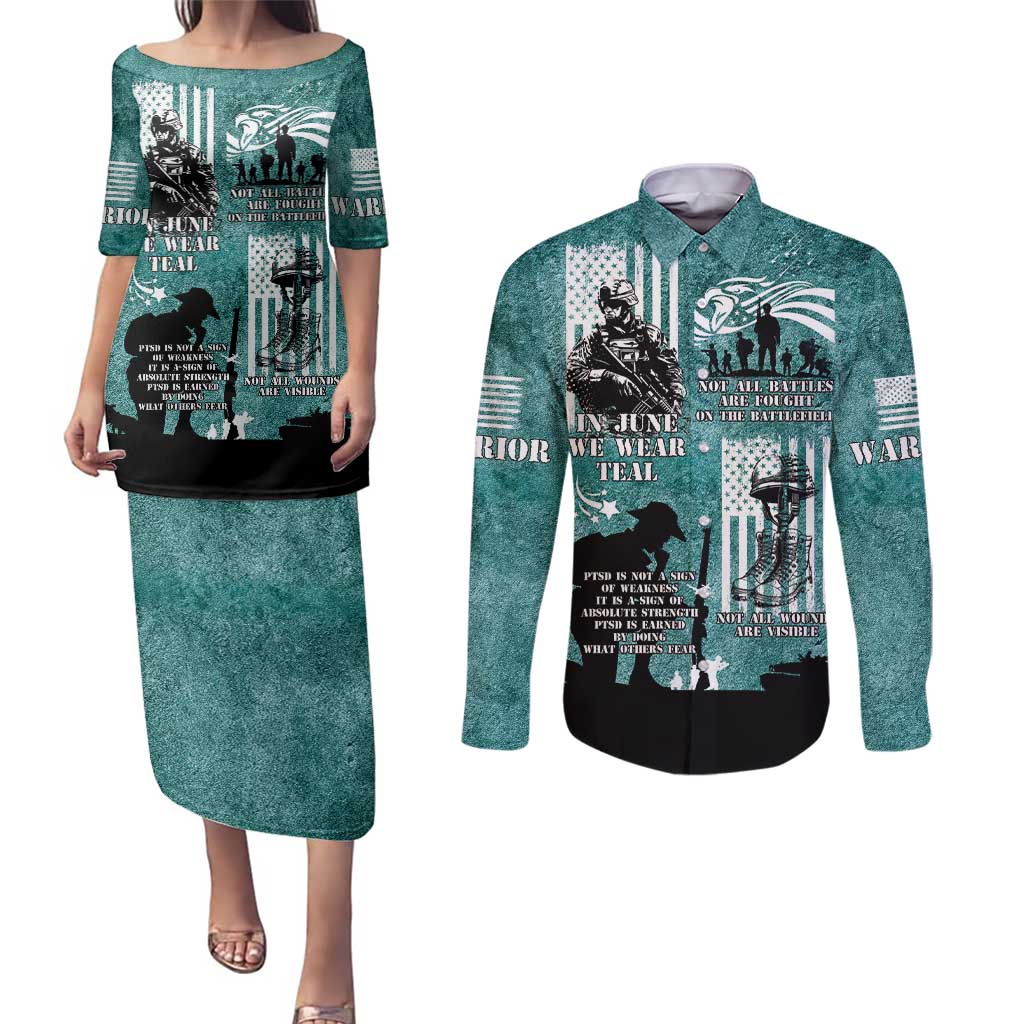 Veteran PTSD Couples Matching Puletasi and Long Sleeve Button Shirt Not A Sign Of Weakness It Is Earned By Doing What Others Fear
