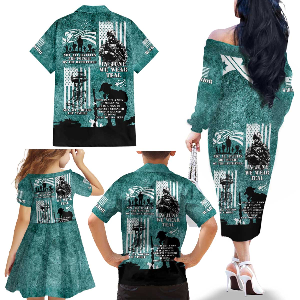 Veteran PTSD Family Matching Off The Shoulder Long Sleeve Dress and Hawaiian Shirt Not A Sign Of Weakness It Is Earned By Doing What Others Fear