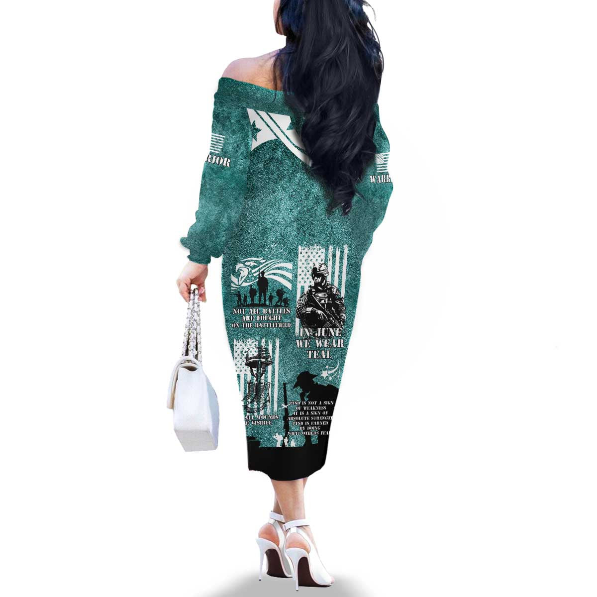 Veteran PTSD Family Matching Off The Shoulder Long Sleeve Dress and Hawaiian Shirt Not A Sign Of Weakness It Is Earned By Doing What Others Fear