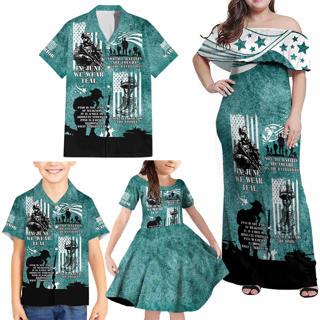 Veteran PTSD Family Matching Off Shoulder Maxi Dress and Hawaiian Shirt Not A Sign Of Weakness It Is Earned By Doing What Others Fear