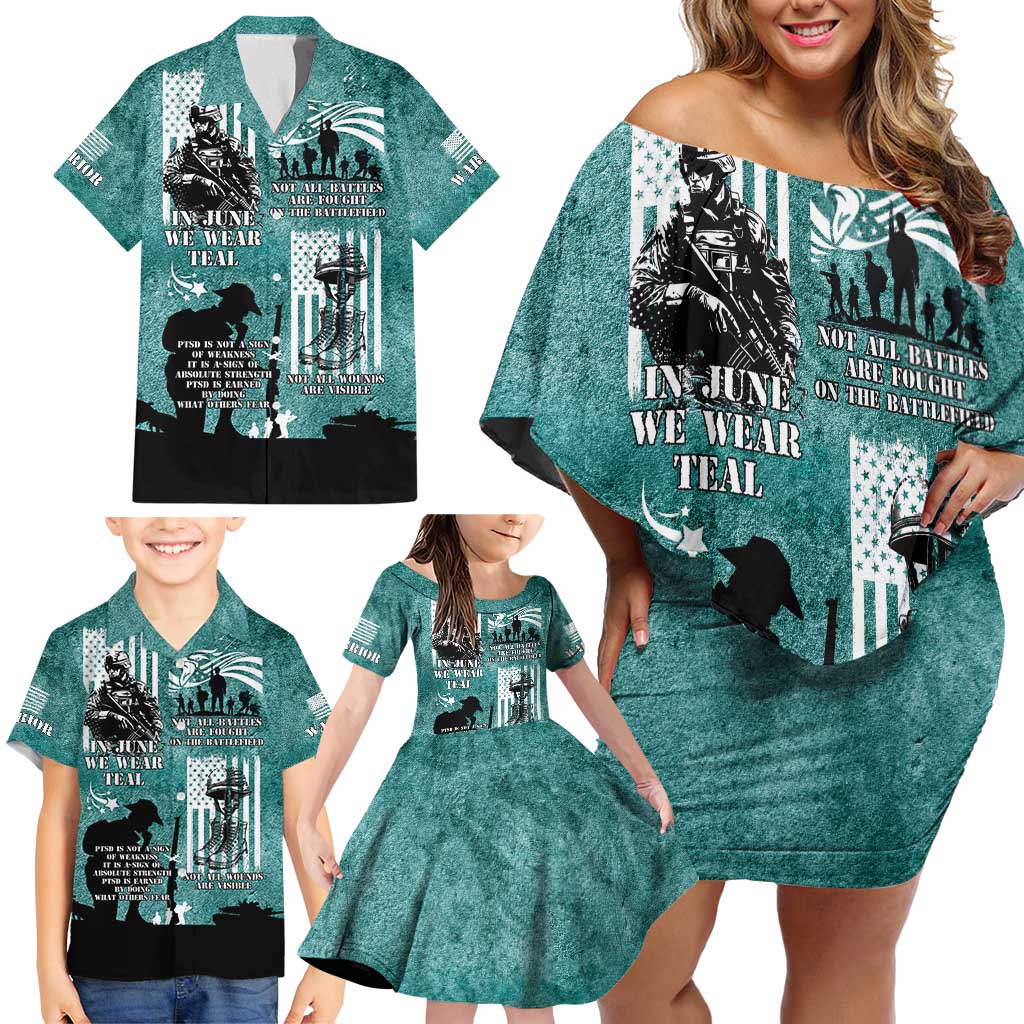 Veteran PTSD Family Matching Off Shoulder Short Dress and Hawaiian Shirt Not A Sign Of Weakness It Is Earned By Doing What Others Fear